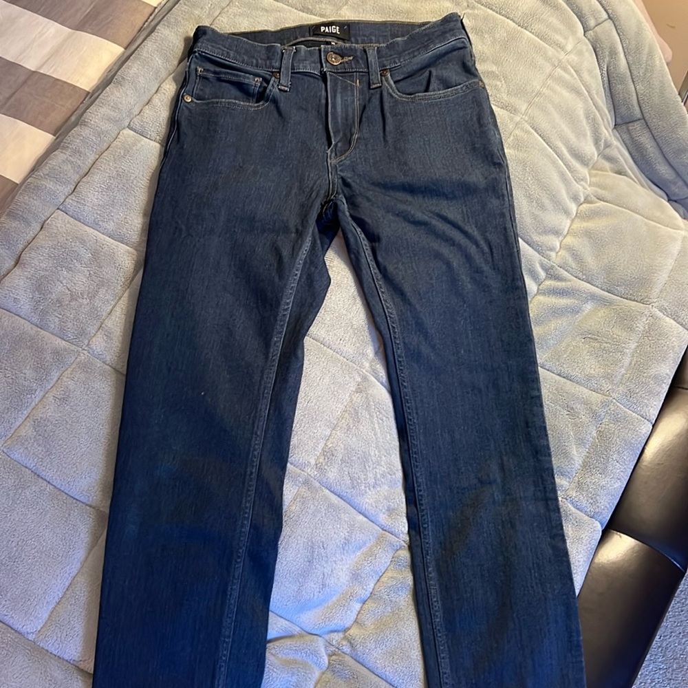 Paige brand Men’s dark wash denim stretch fit jeans. Straight leg